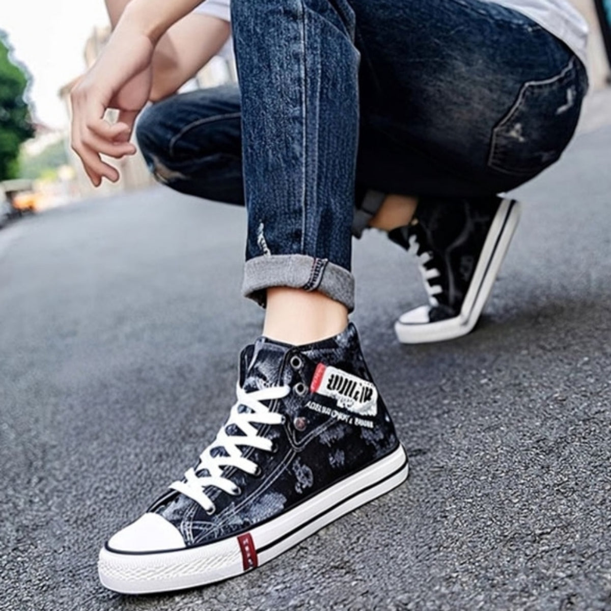 High-top denim sneakers D0339