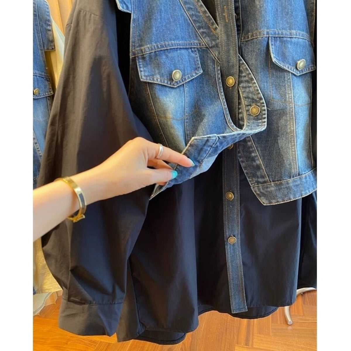 Faux-layered denim vest D0288