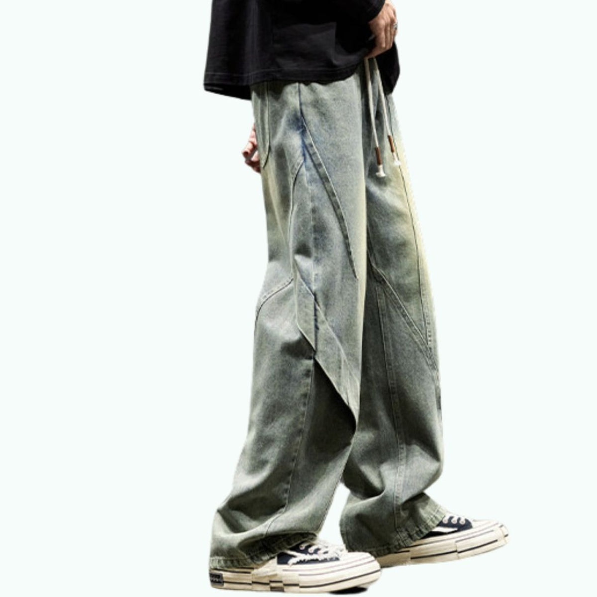 Wide-leg straight-cut denim jeans D0312