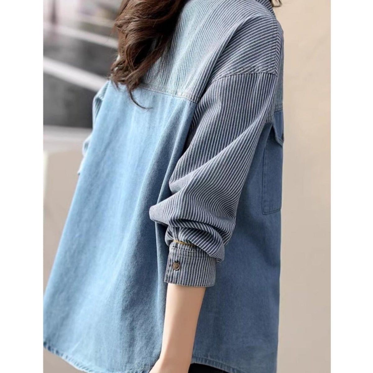 Striped denim shirt D0327