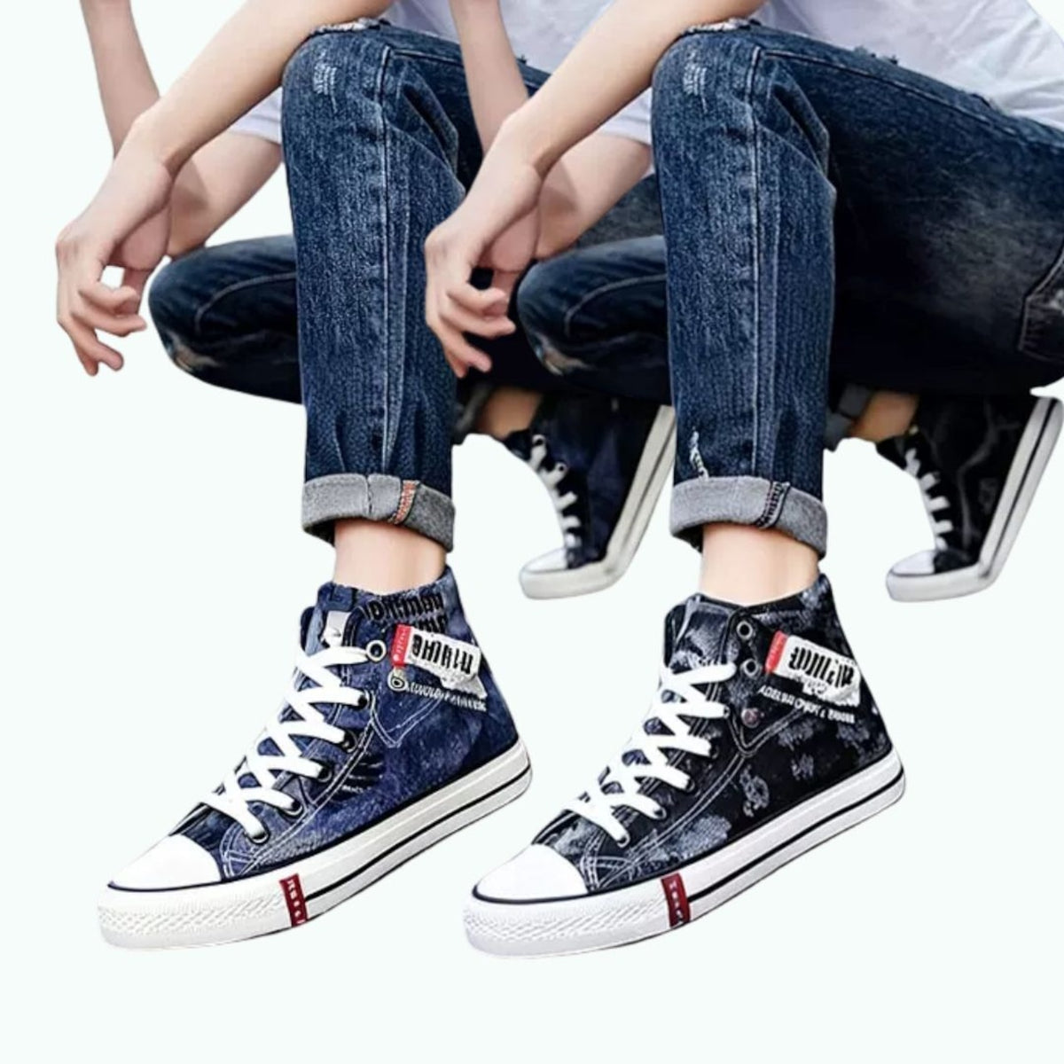 High-top denim sneakers D0339